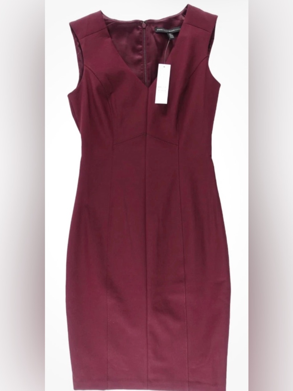 White House Black Market Sleeveless V-Neck Sheath Dress in Burgundy